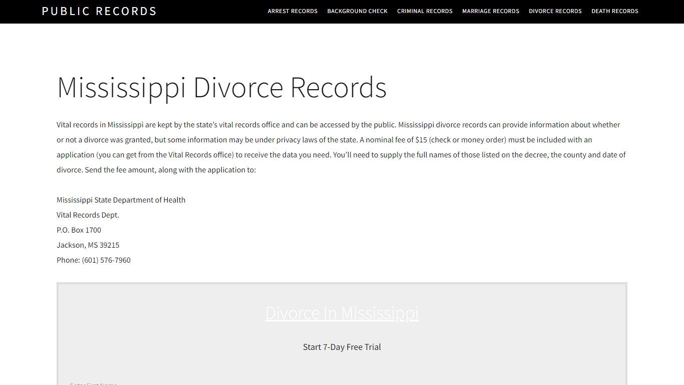 Mississippi divorce records - Public Records